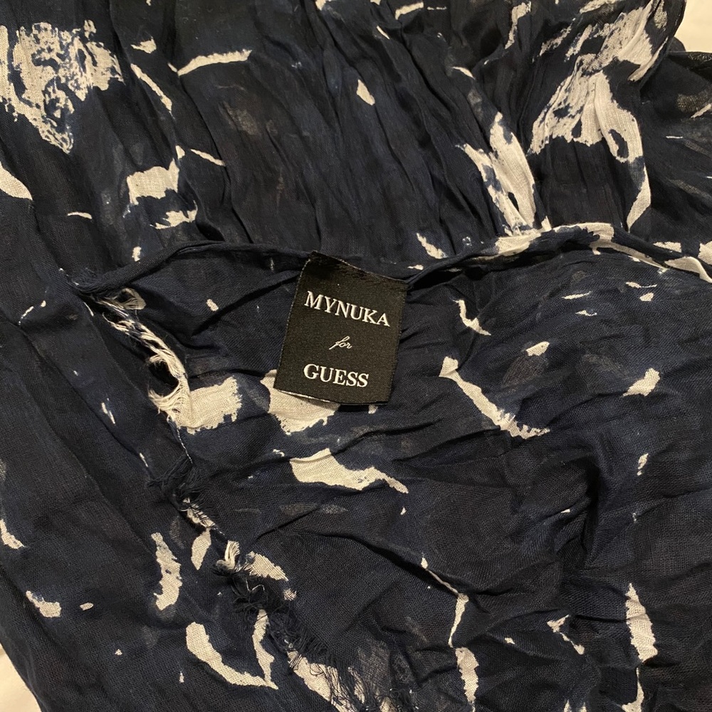 GUESS Navy Printed Scarf 100% Cotton